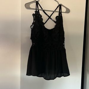 SHEIN cross back tank top, lace front